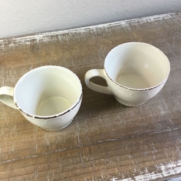 Oversized cream and brown hobnail pattern mugs cups coffee tea farmhouse rustic - Picture 3 of 6